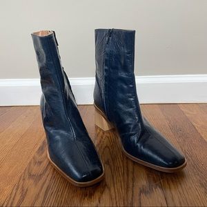 Paloma Wool “Emilia” oak curved heel boot in navy blue